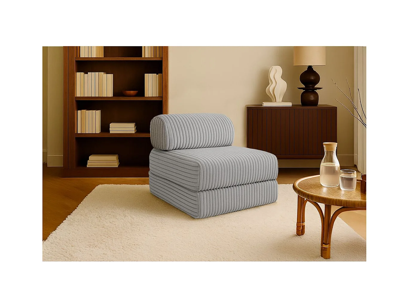 Fauteuil modulable et convertible - Velours côtelé XL - Gris clair