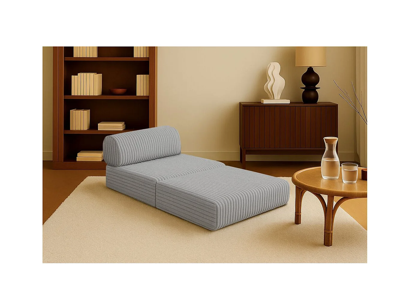 Fauteuil modulable et convertible - Velours côtelé XL - Gris clair