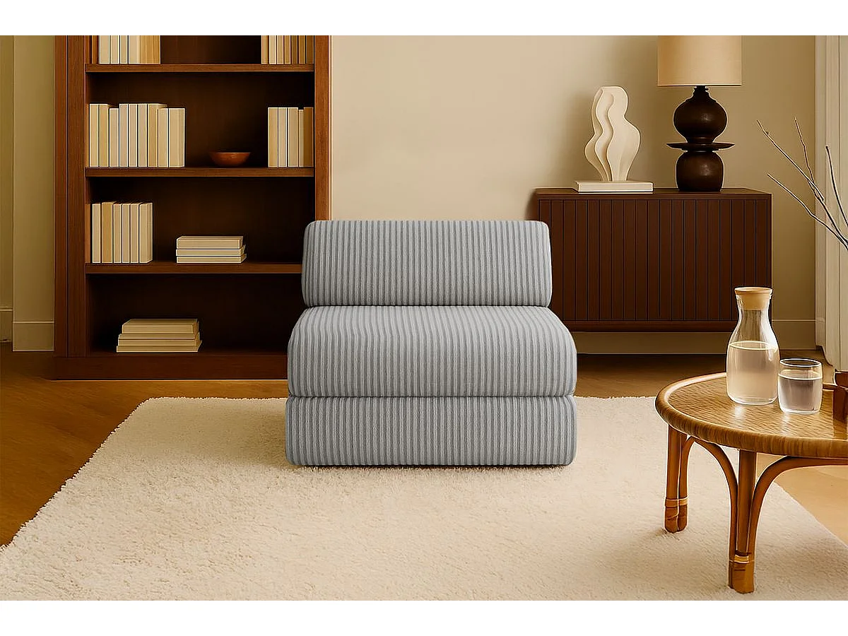 Fauteuil modulable et convertible - Velours côtelé XL - Gris clair