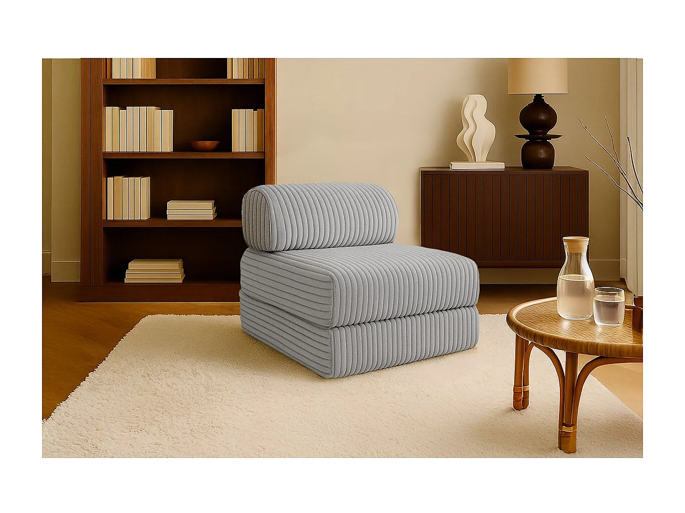 Fauteuil modulable et convertible - Velours côtelé XL - Gris clair