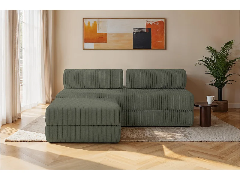 Canapé d'angle modulable et convertible 4 places - Velours côtelé XL - Vert