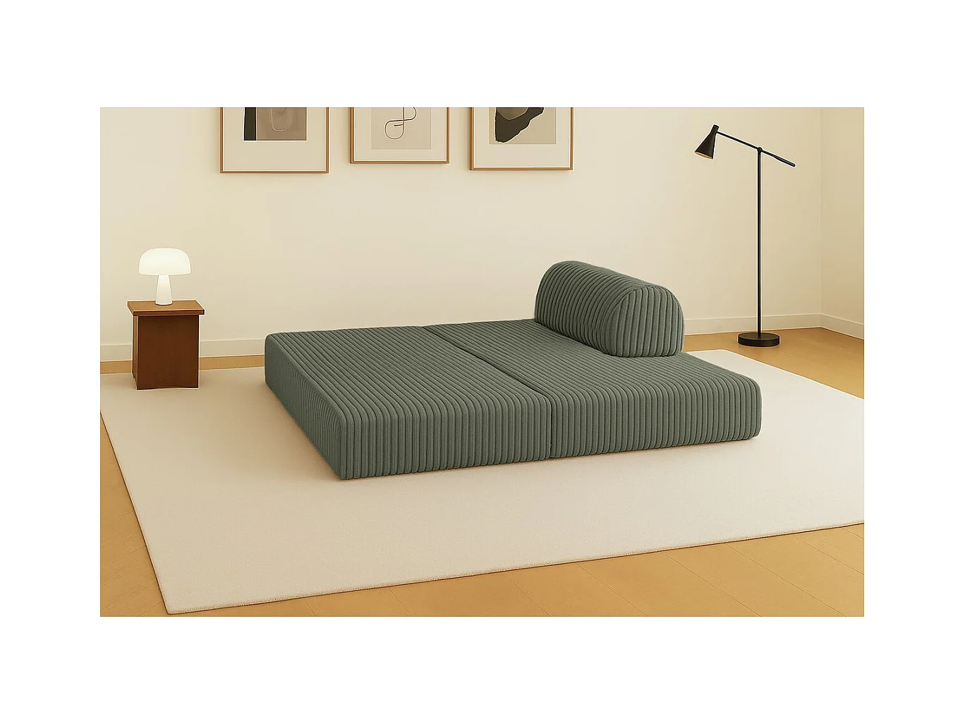 Canapé droit modulable et convertible 2 places - Velours côtelé XL - Vert