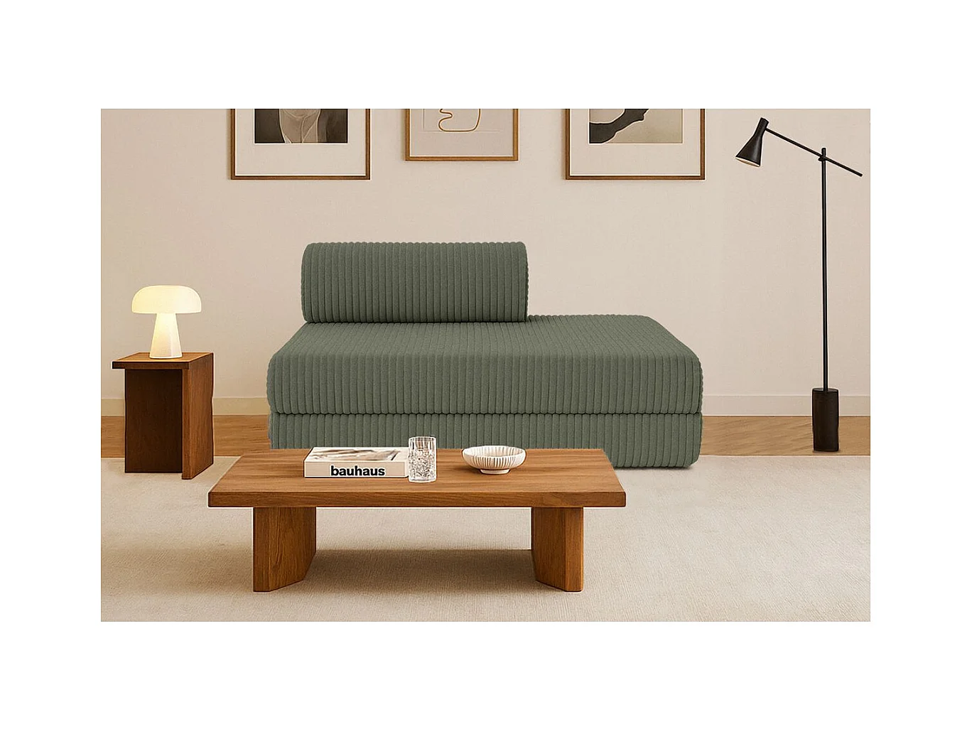 Canapé droit modulable et convertible 2 places - Velours côtelé XL - Vert