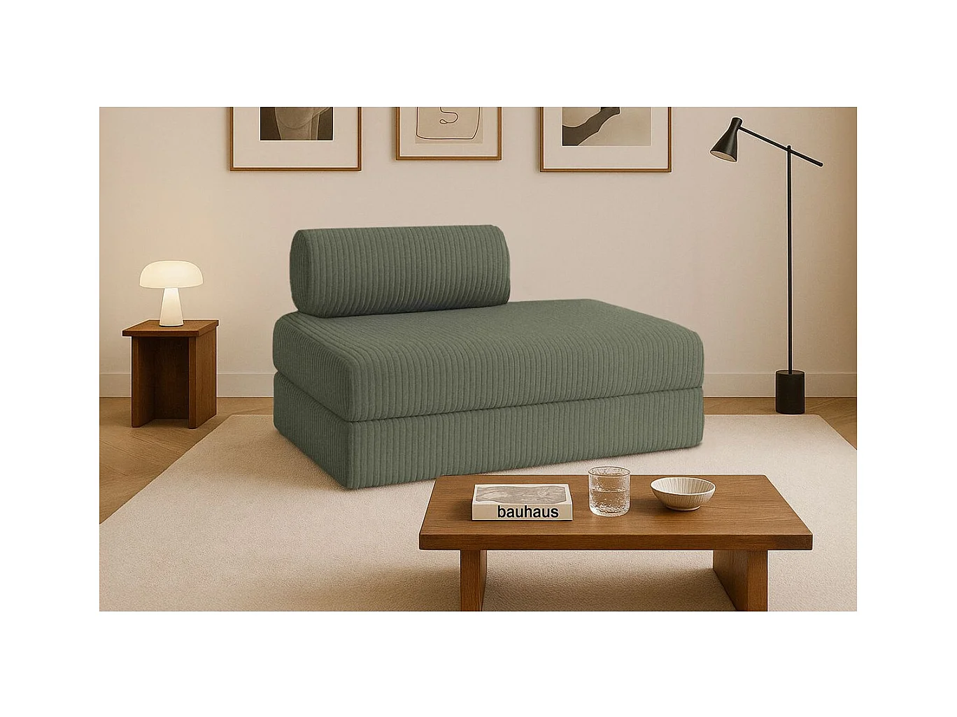 Canapé droit modulable et convertible 2 places - Velours côtelé XL - Vert