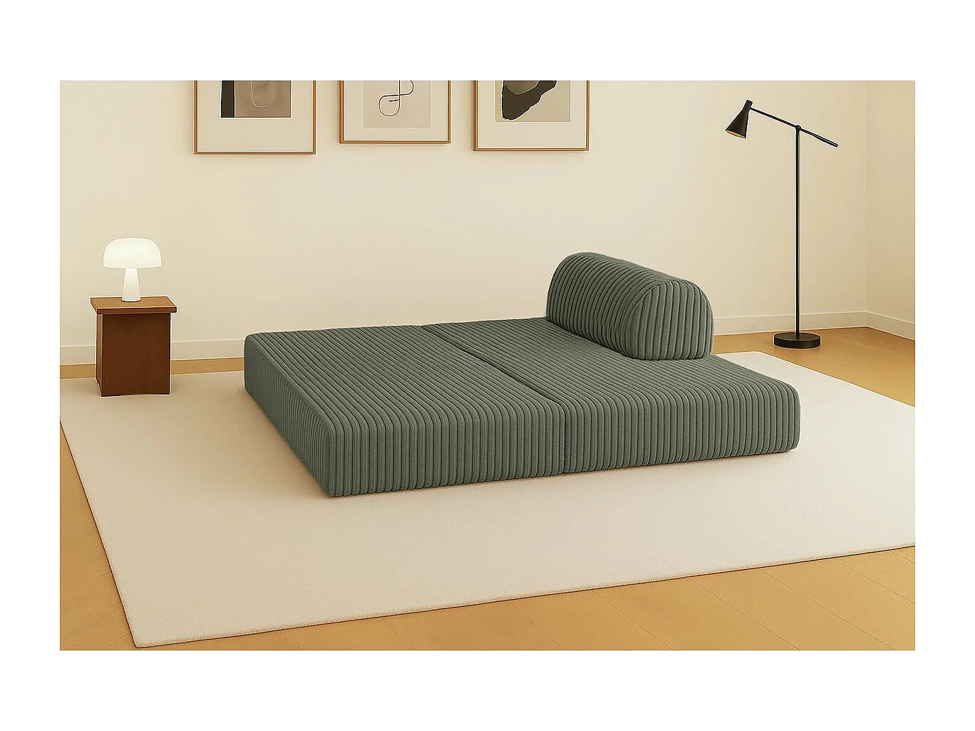 Canapé droit modulable et convertible 2 places - Velours côtelé XL - Vert