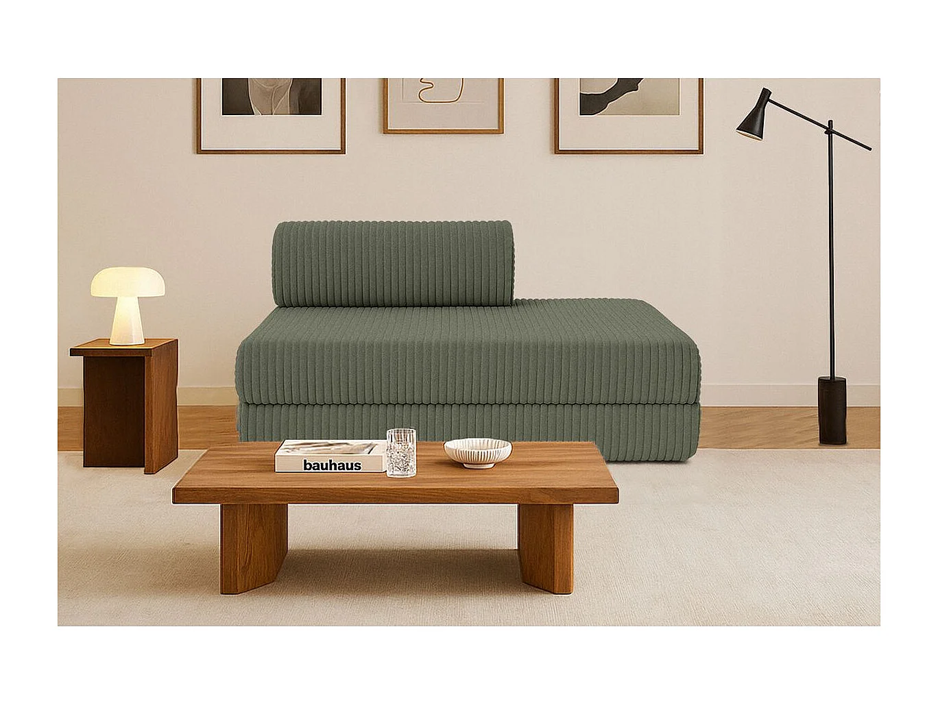 Canapé droit modulable et convertible 2 places - Velours côtelé XL - Vert