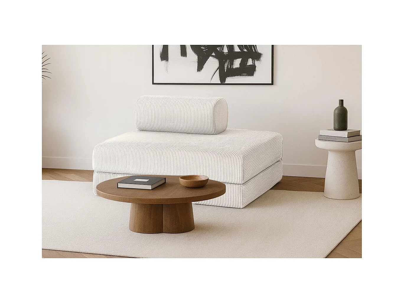 Canapé droit modulable et convertible 2 places - Velours côtelé - Blanc