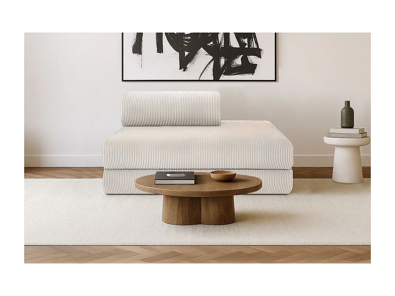 Canapé droit modulable et convertible 2 places - Velours côtelé - Blanc