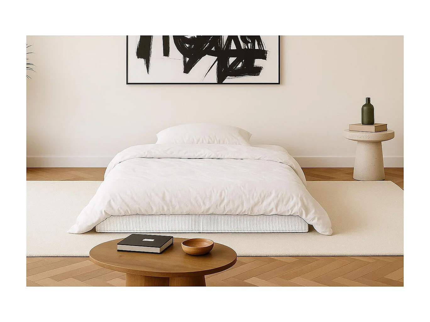 Canapé droit modulable et convertible 2 places - Velours côtelé - Blanc