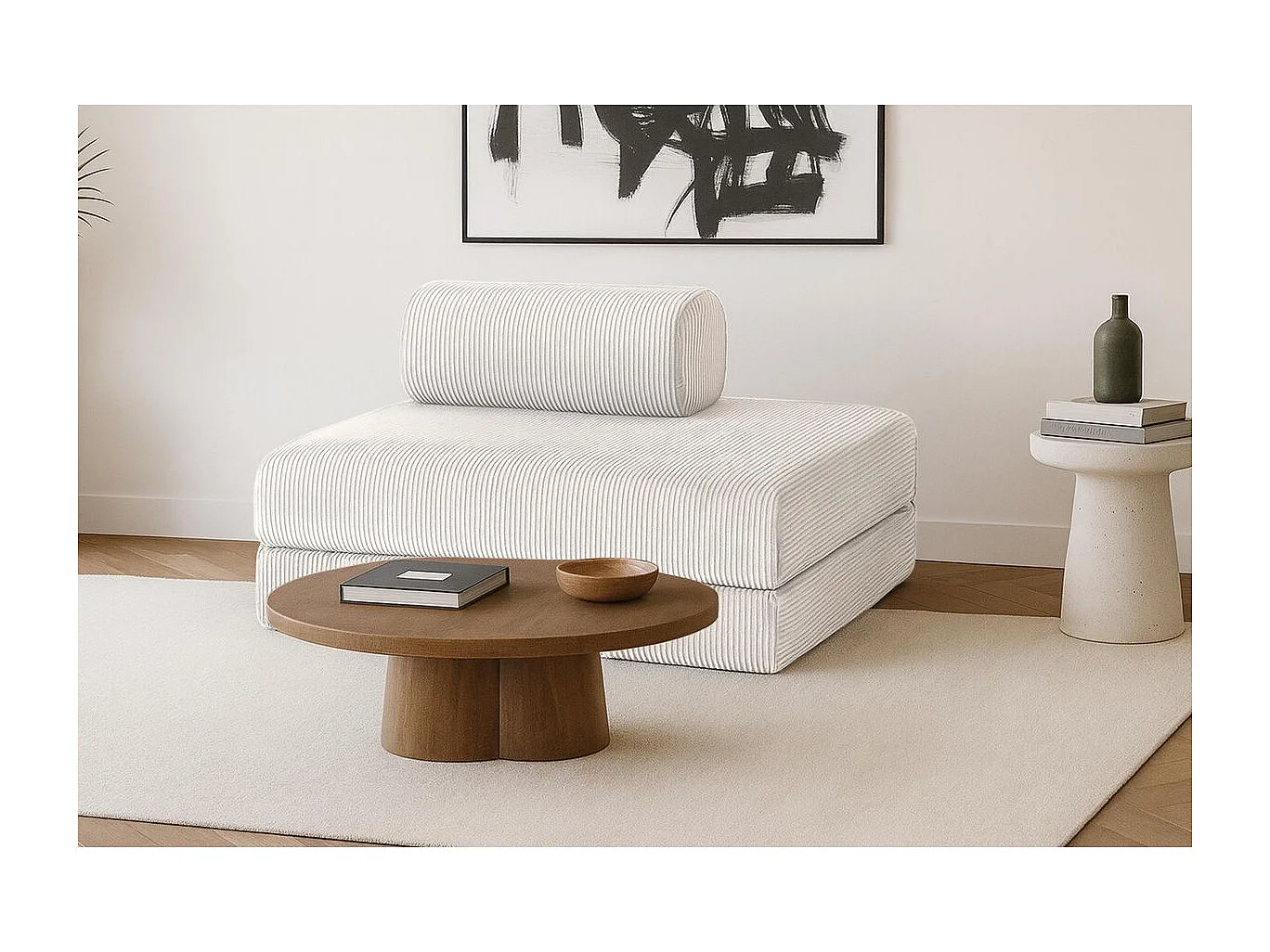Canapé droit modulable et convertible 2 places - Velours côtelé - Blanc