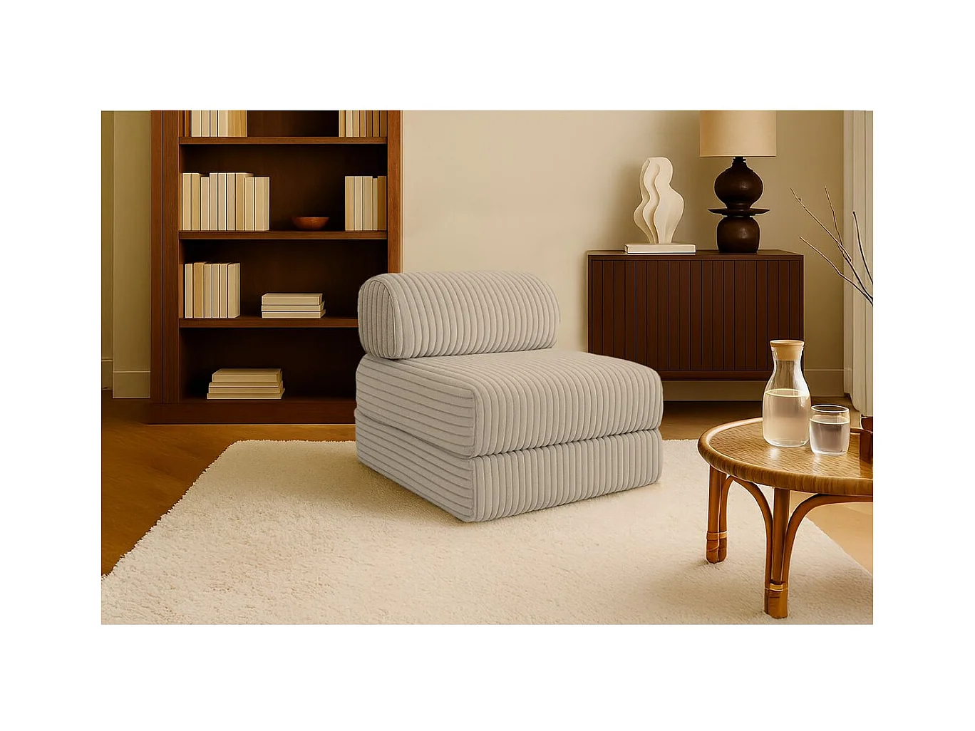 Fauteuil modulable et convertible - Velours côtelé XL - Taupe