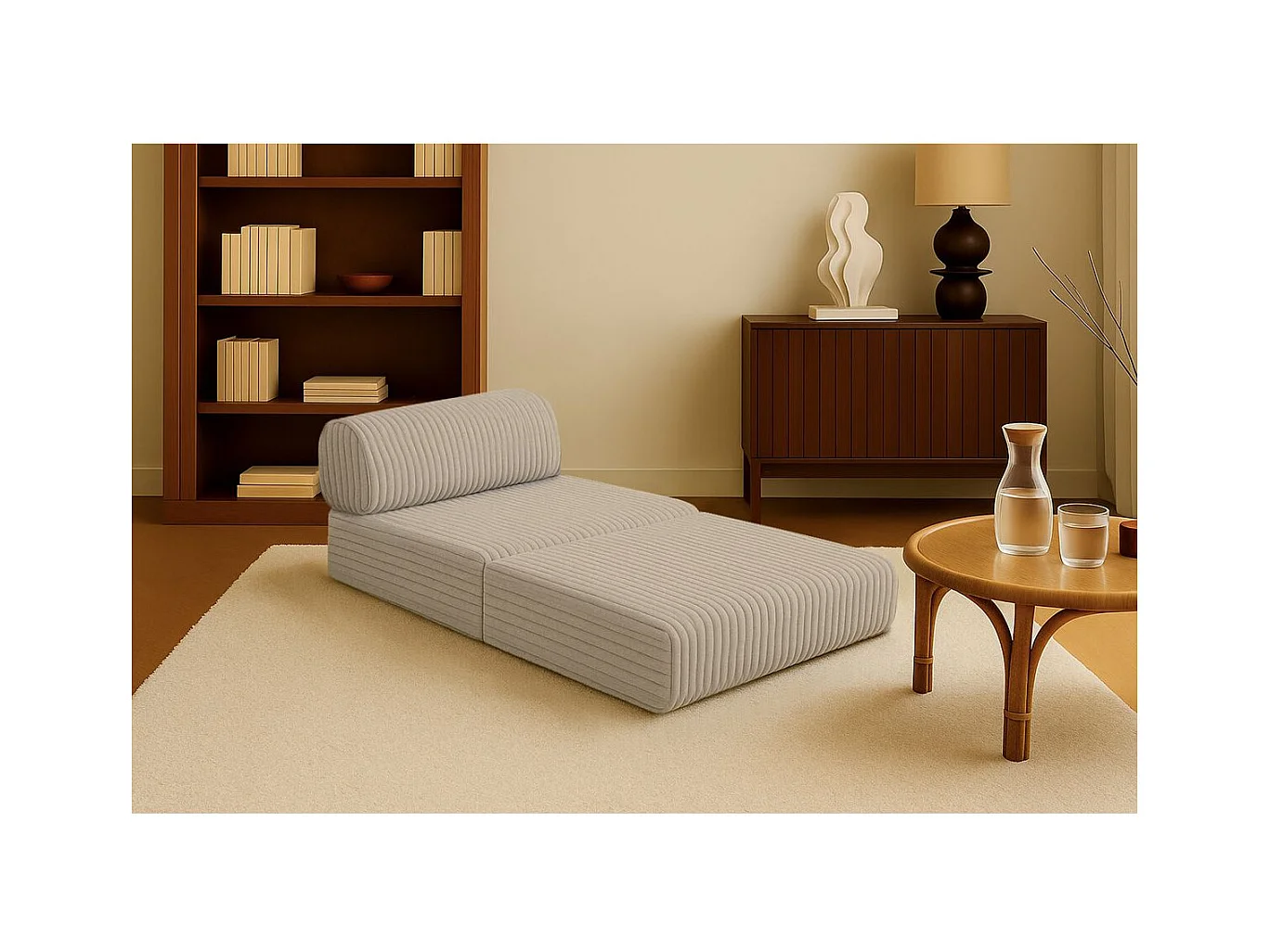 Fauteuil modulable et convertible - Velours côtelé XL - Taupe