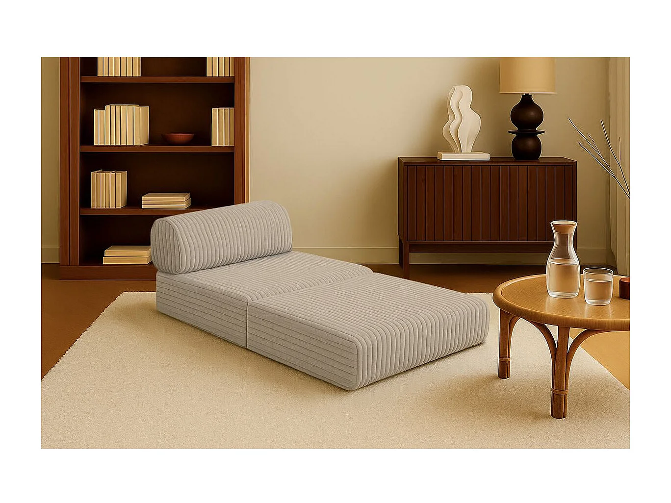 Fauteuil modulable et convertible - Velours côtelé XL - Taupe