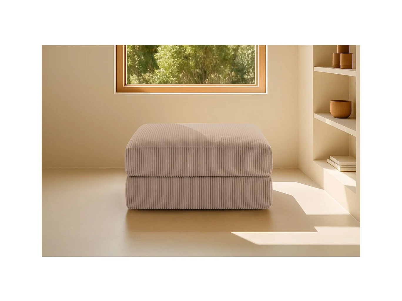 Pouf modulable et convertible - Velours côtelé - Taupe