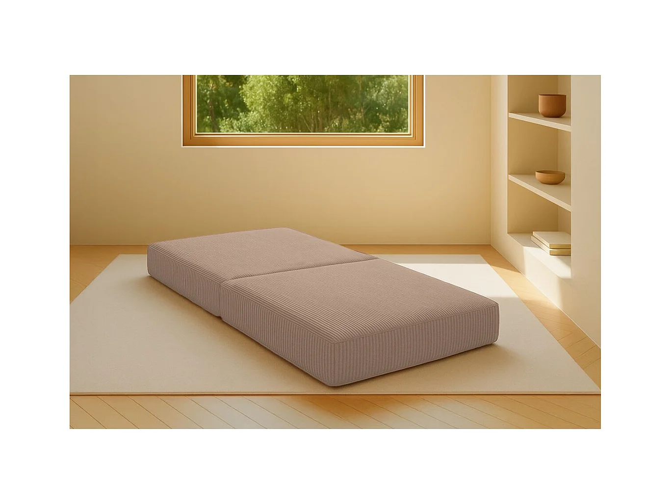 Pouf modulable et convertible - Velours côtelé - Taupe