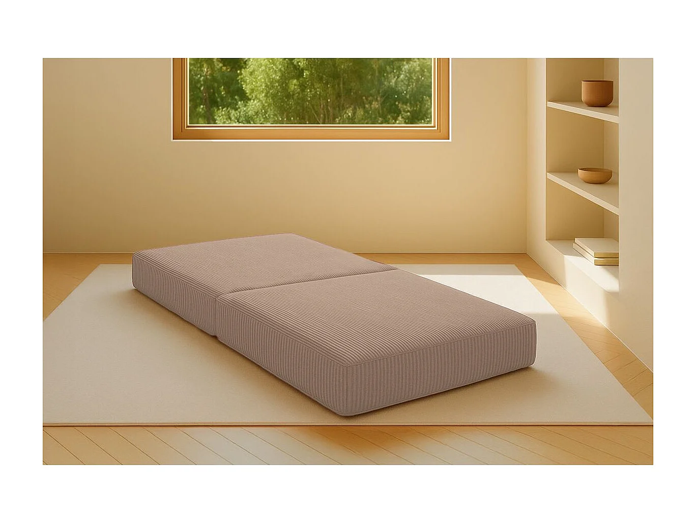 Pouf modulable et convertible - Velours côtelé - Taupe