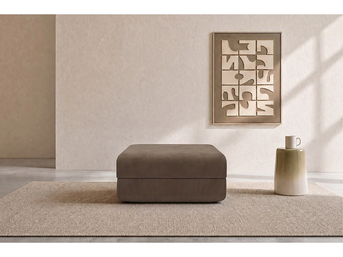Pouf modulable et convertible - Velours côtelé - Taupe