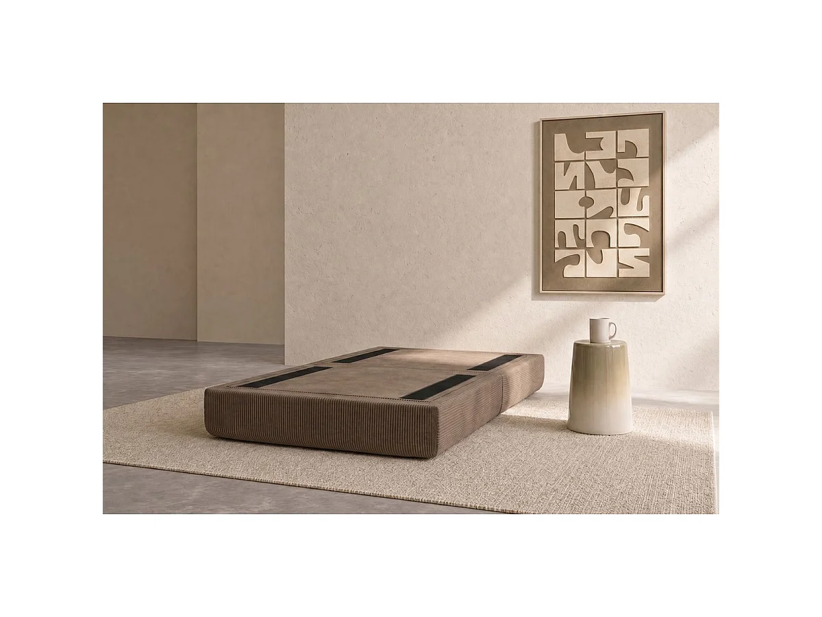 Pouf modulable et convertible - Velours côtelé - Taupe