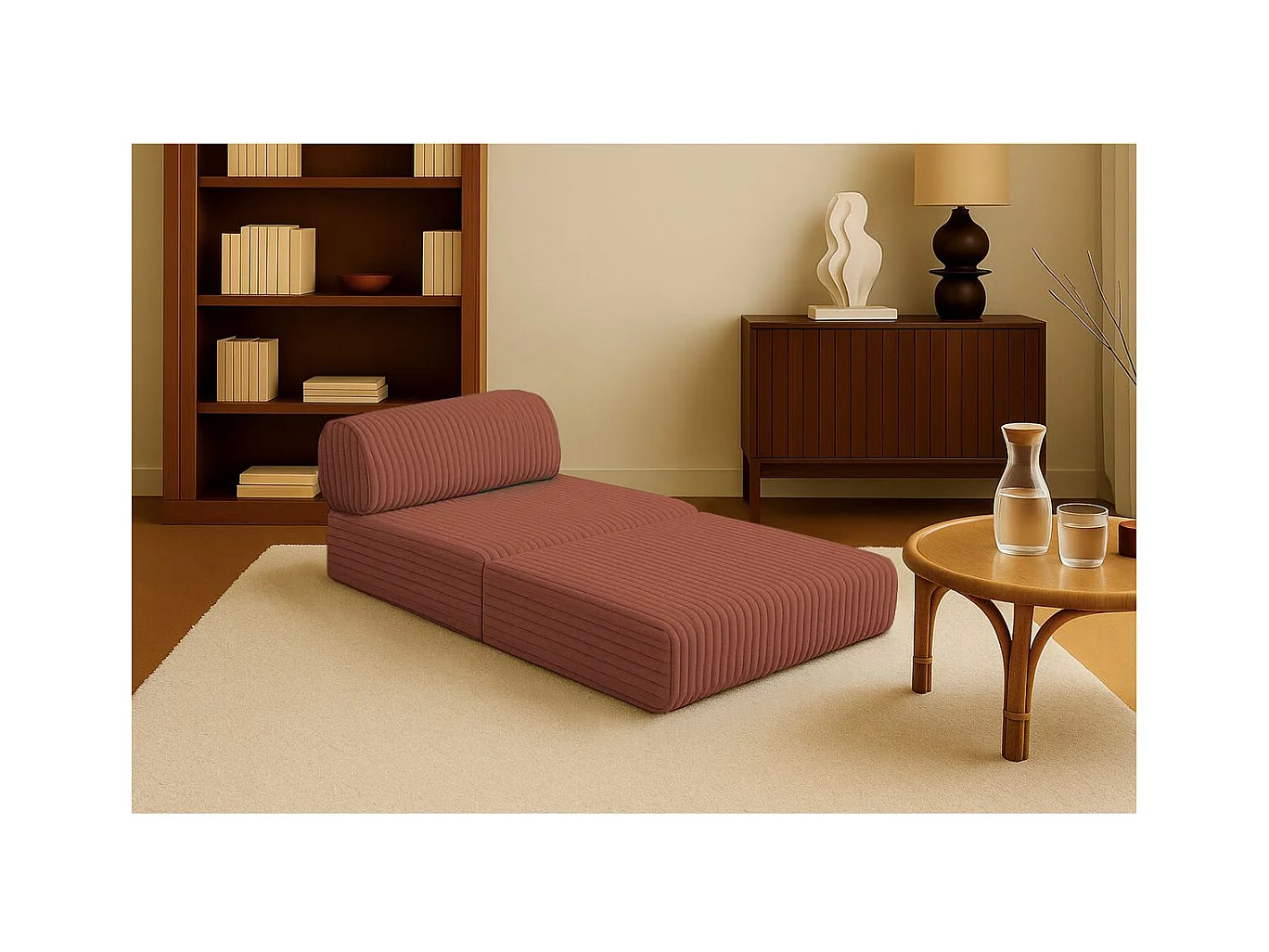 Fauteuil modulable et convertible - Velours côtelé XL - Terracotta