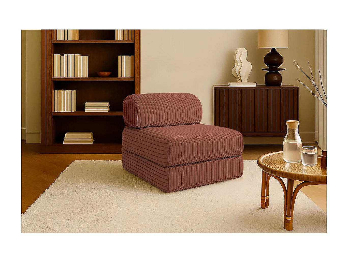 Fauteuil modulable et convertible - Velours côtelé XL - Terracotta