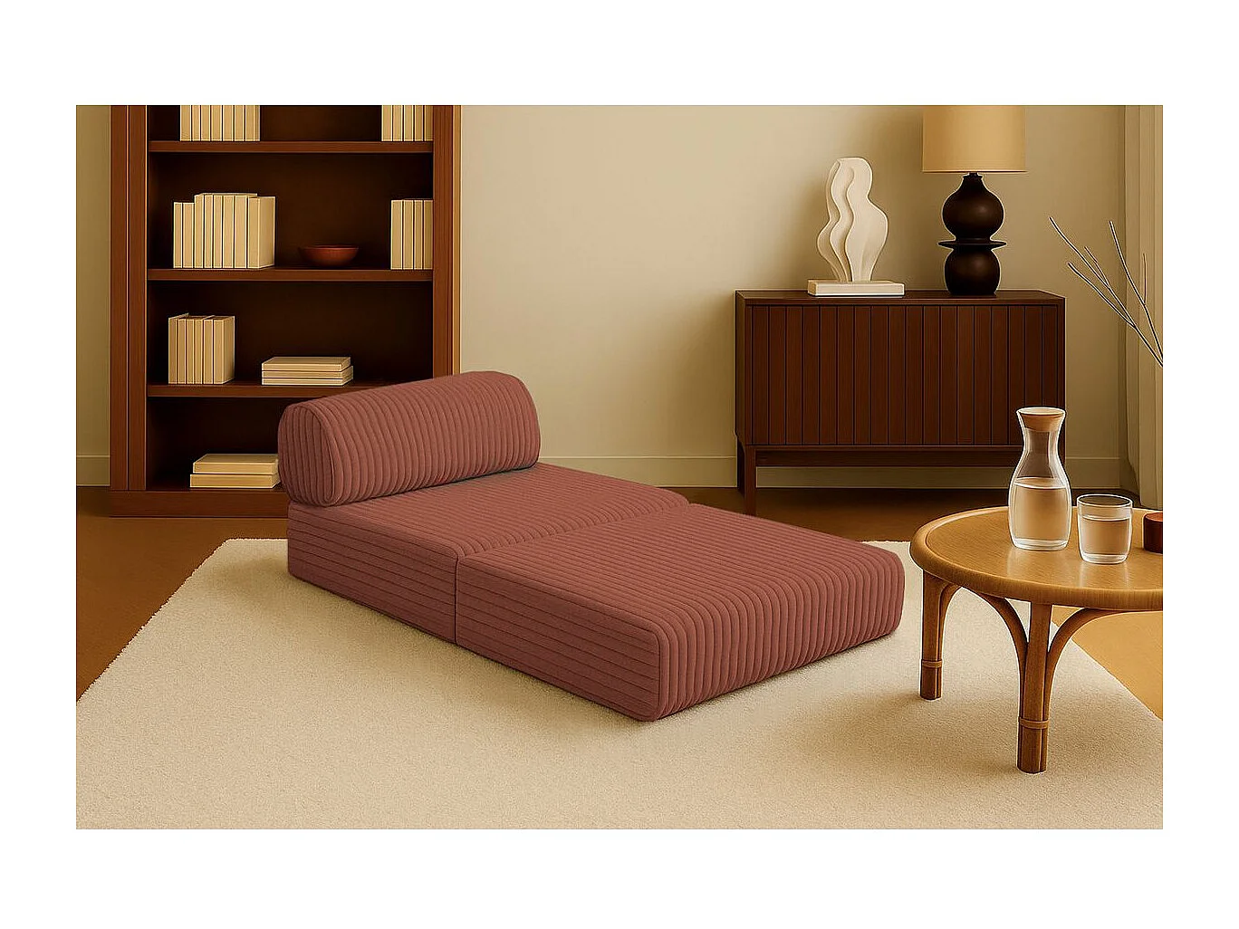 Fauteuil modulable et convertible - Velours côtelé XL - Terracotta