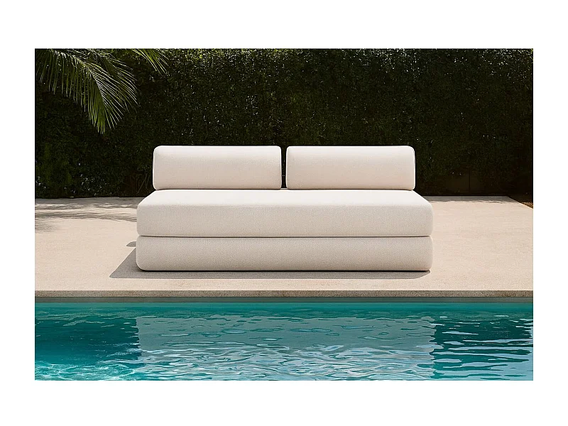 Canapé droit de jardin modulable et convertible 3 places - Tissu imperméable - Beige clair