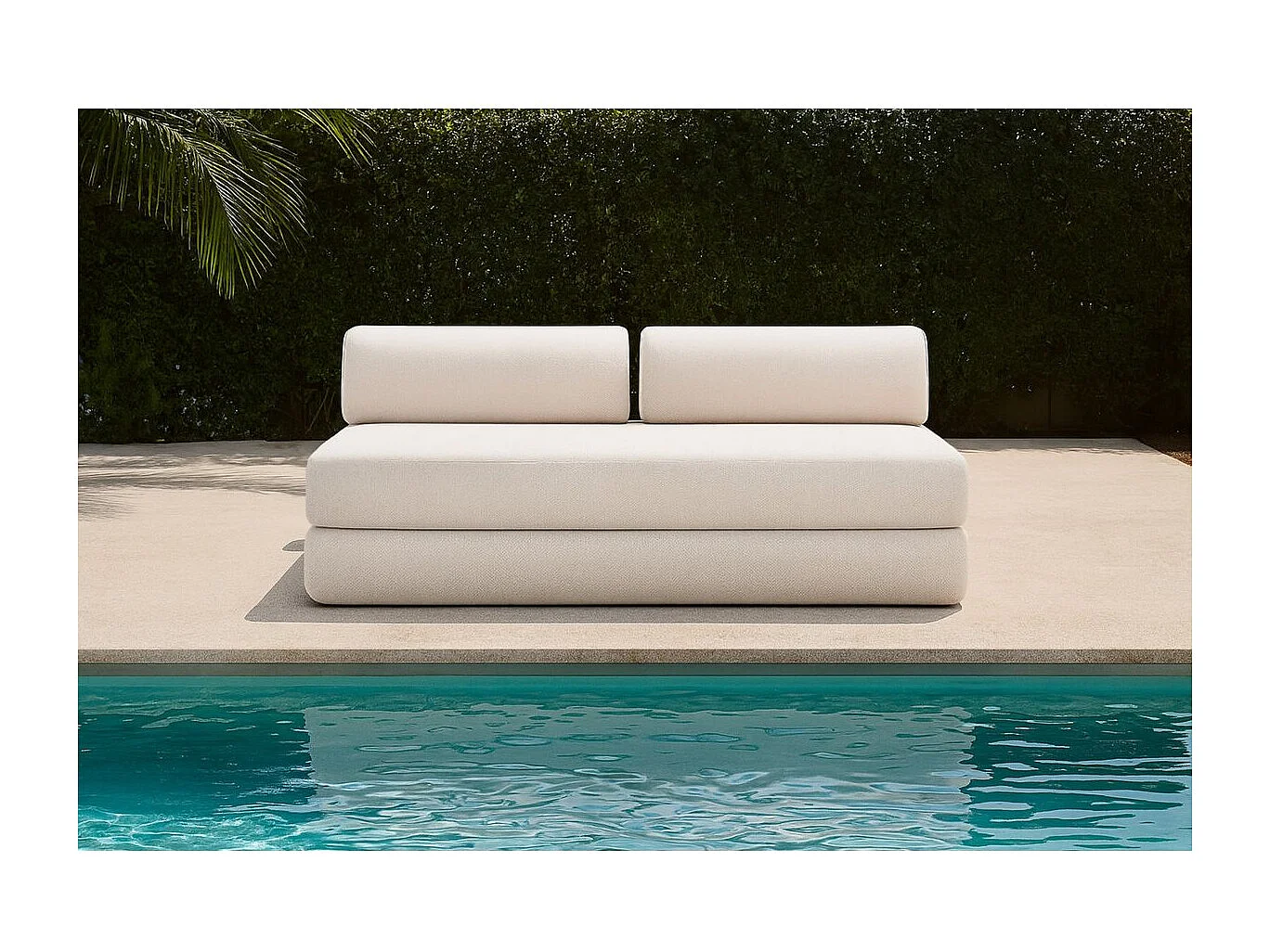 Canapé droit de jardin modulable et convertible 3 places - Tissu imperméable - Beige clair