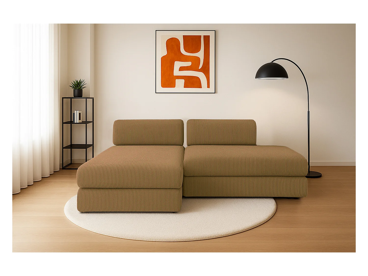 Canapé d'angle modulable et convertible 5 places - Velours côtelé - Jaune