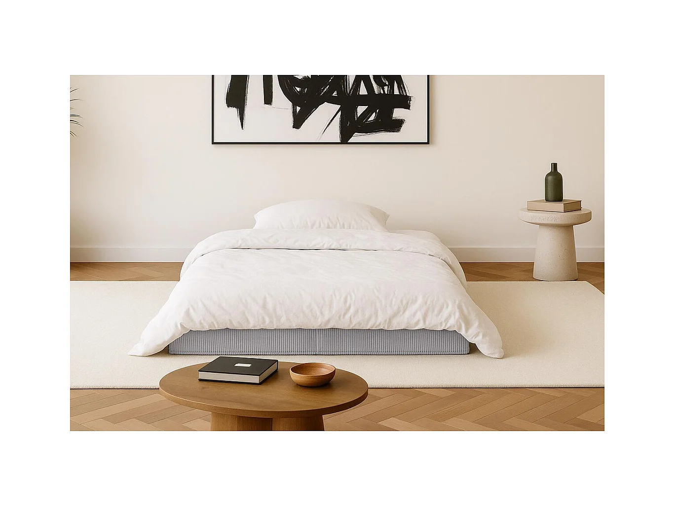 Canapé droit modulable et convertible 2 places - Velours côtelé - Gris clair