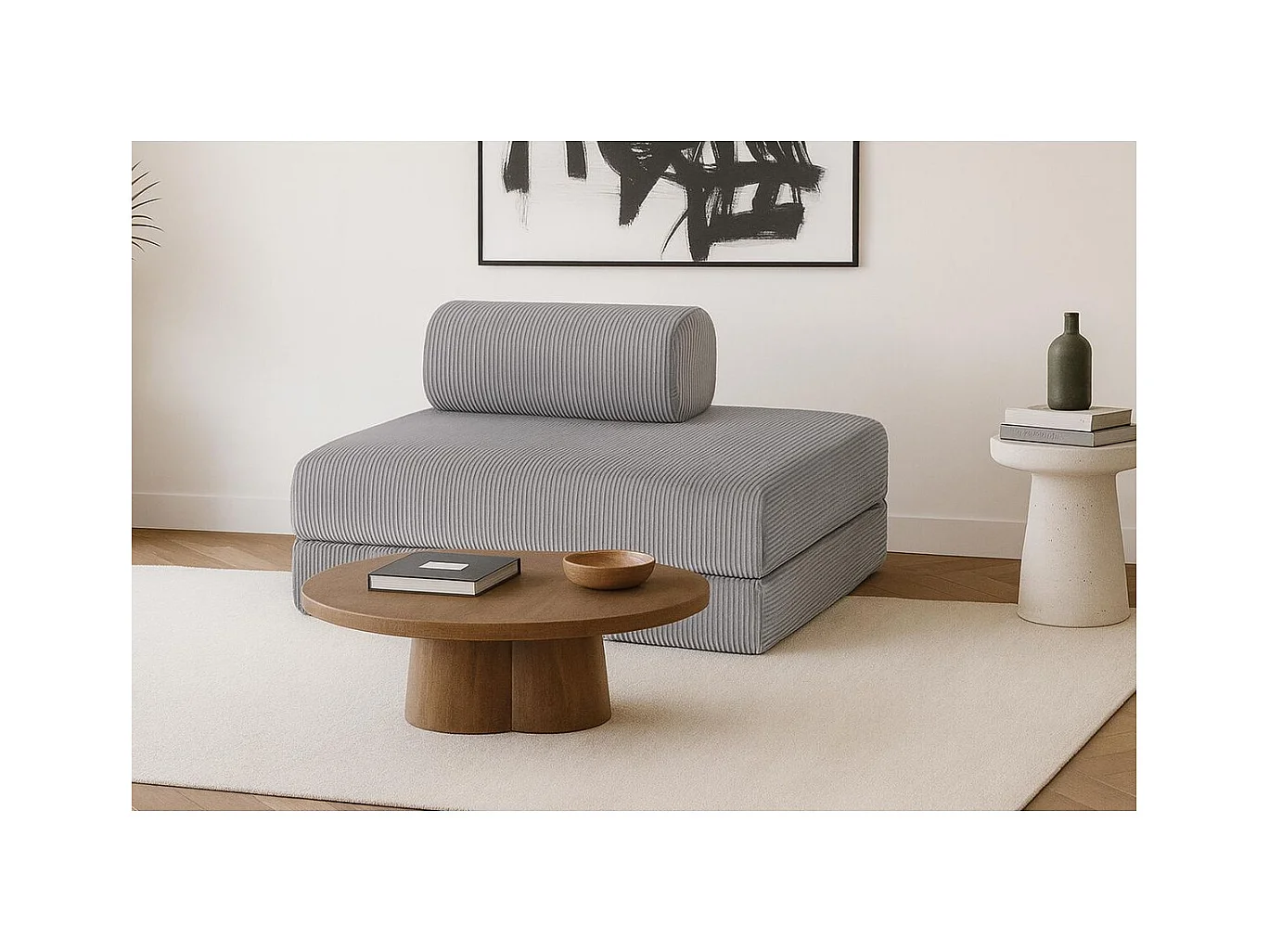 Canapé droit modulable et convertible 2 places - Velours côtelé - Gris clair