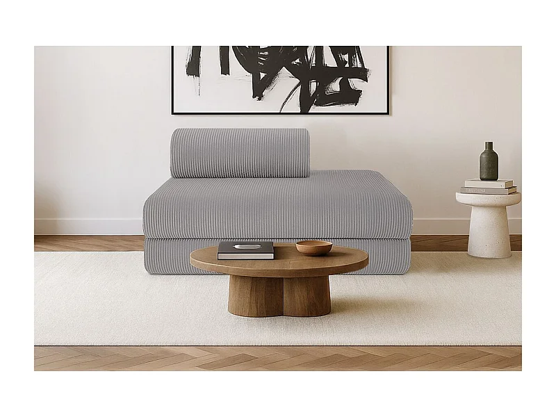 Canapé droit modulable et convertible 2 places - Velours côtelé - Gris clair