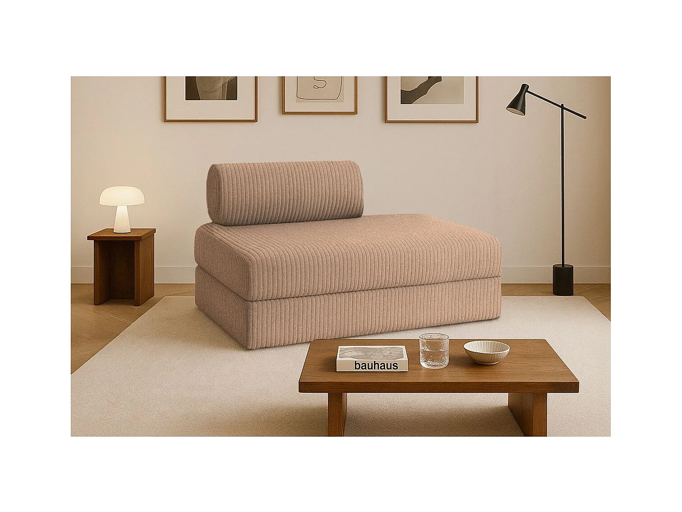 Canapé droit modulable et convertible 2 places - Velours côtelé XL - Marron