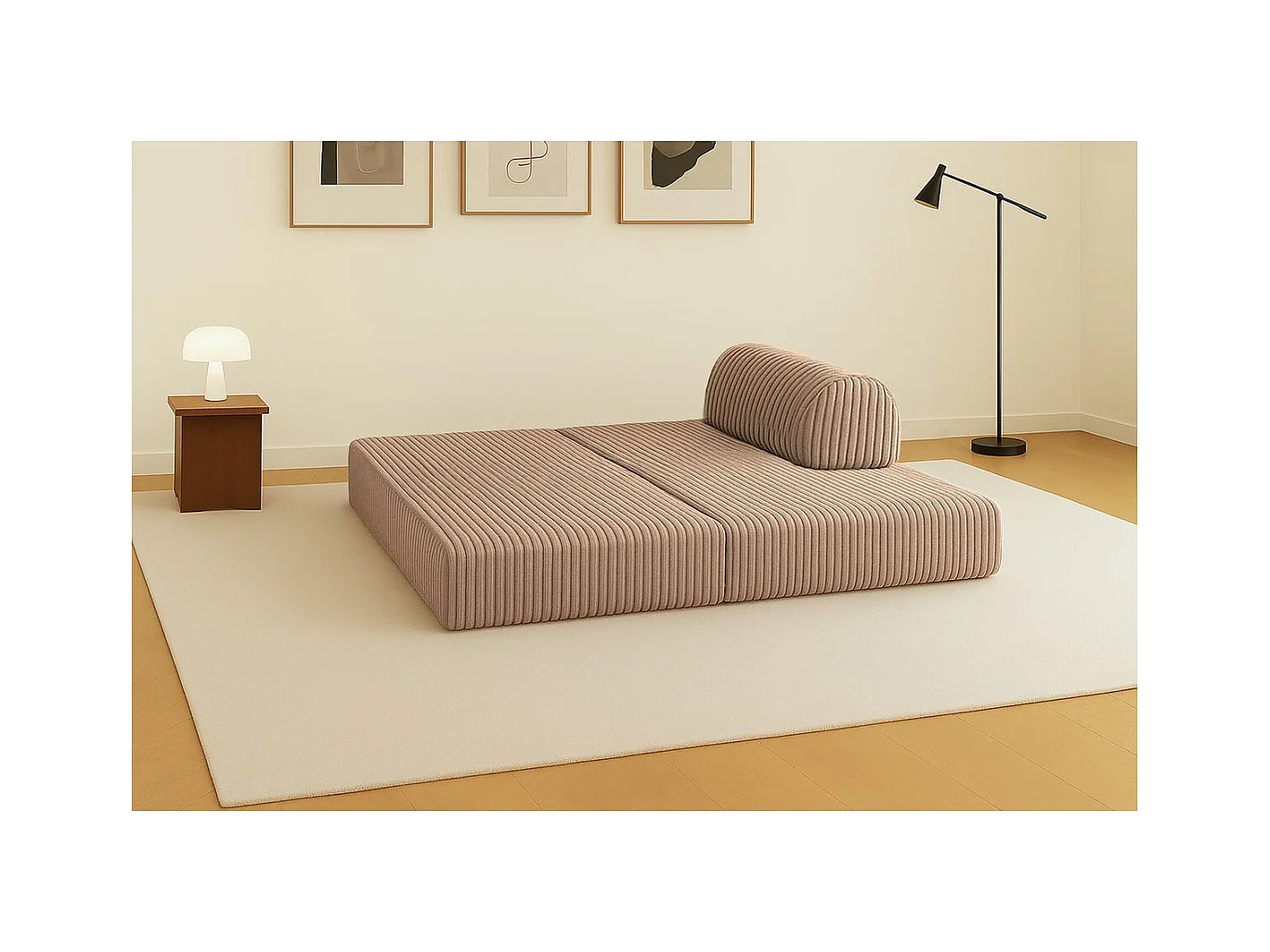 Canapé droit modulable et convertible 2 places - Velours côtelé XL - Marron