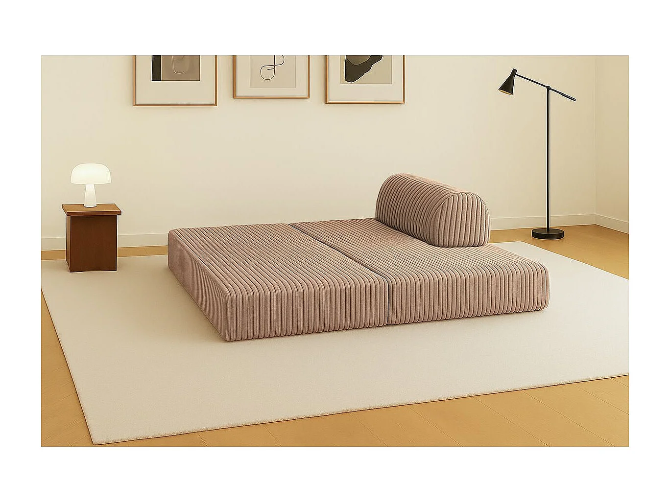 Canapé droit modulable et convertible 2 places - Velours côtelé XL - Marron