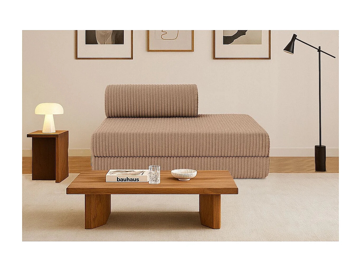 Canapé droit modulable et convertible 2 places - Velours côtelé XL - Marron