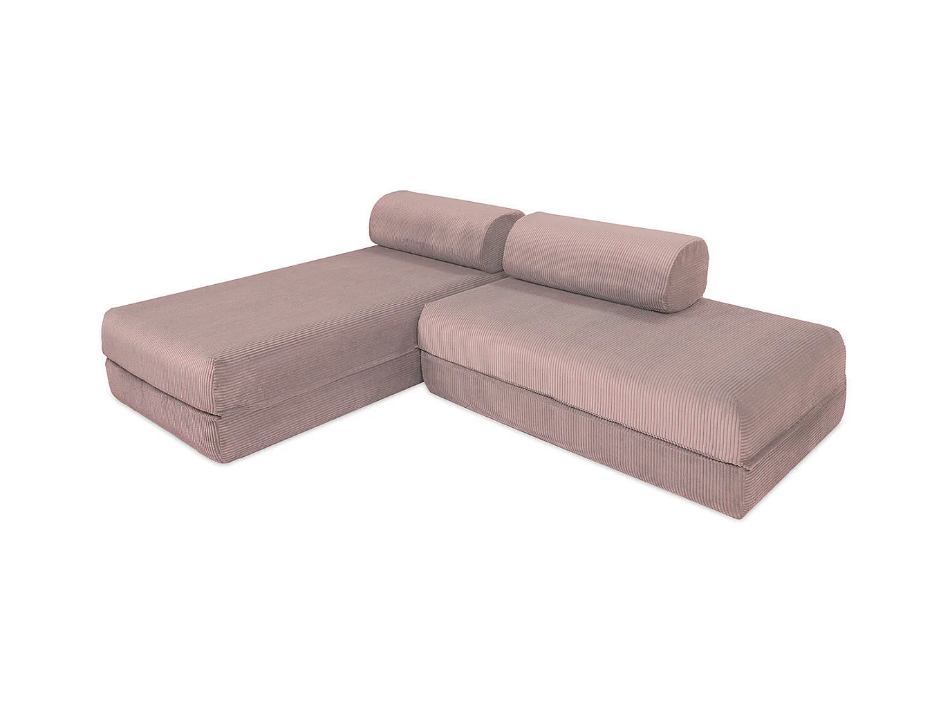 Canapé d'angle modulable et convertible 5 places - Velours côtelé - Rose pâle