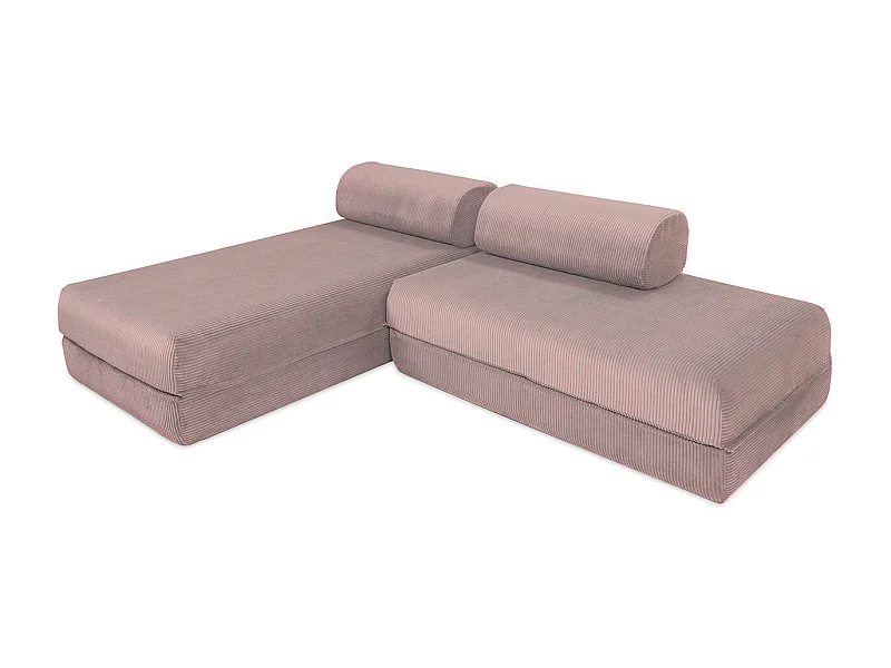 Canapé d'angle modulable et convertible 5 places - Velours côtelé - Rose pâle
