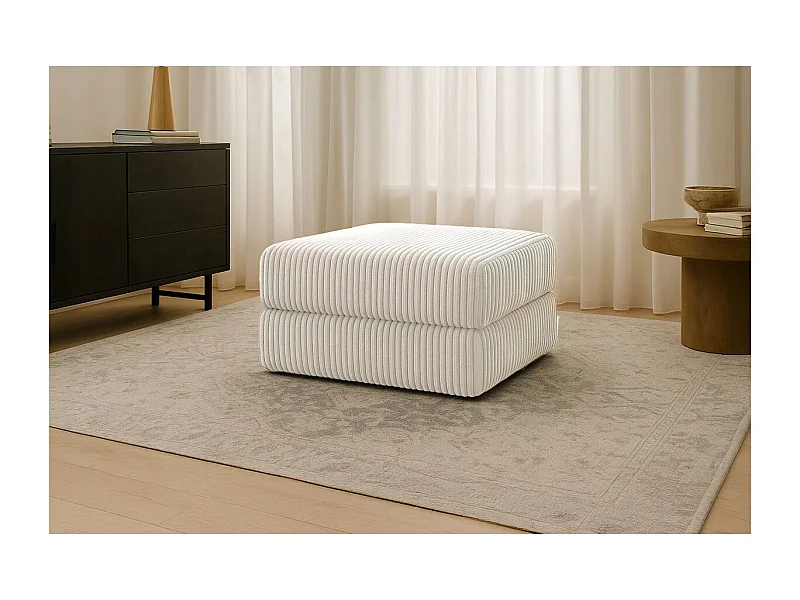Pouf modulable et convertible - Velours côtelé XL - Blanc