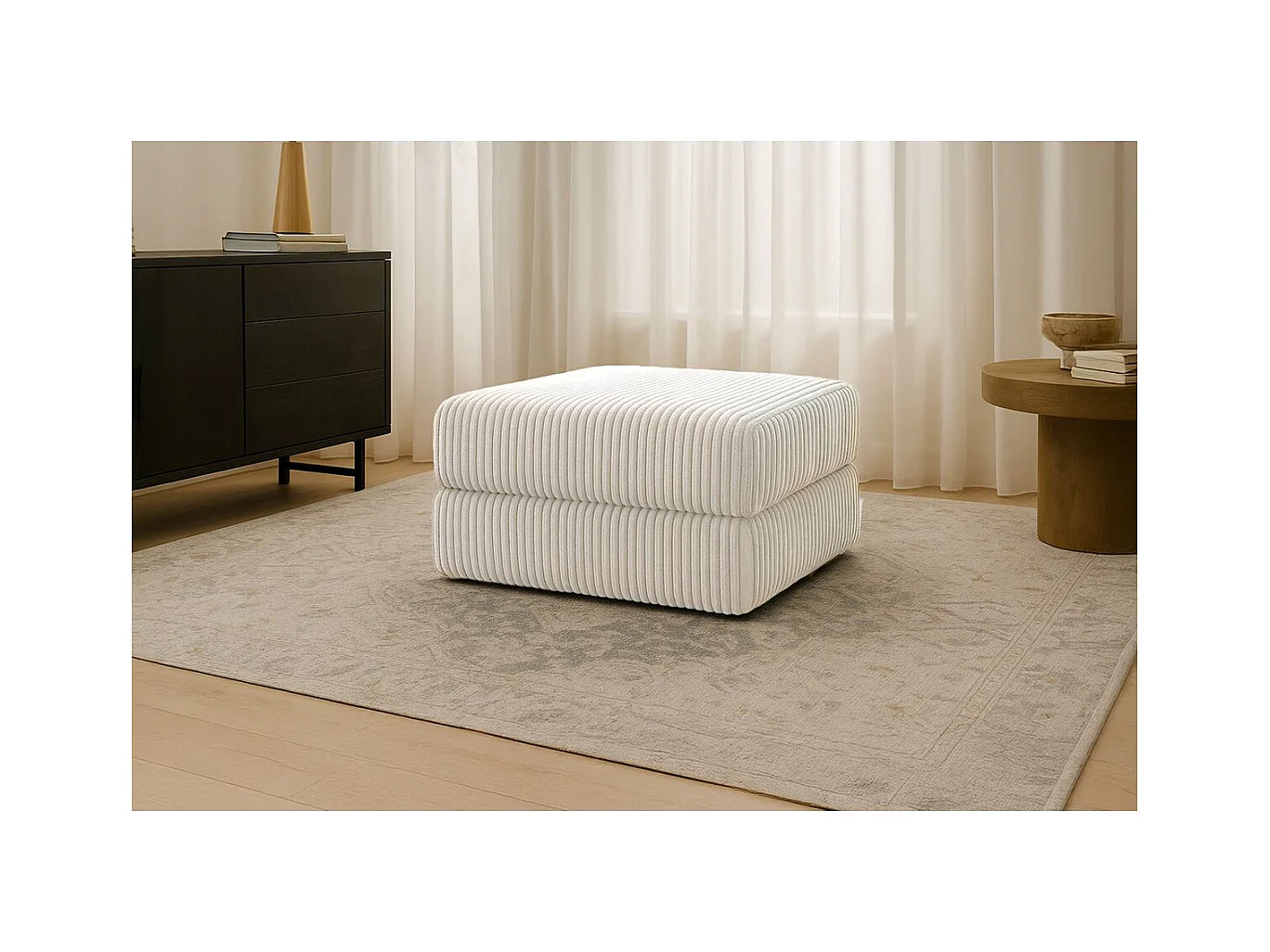 Pouf modulable et convertible - Velours côtelé XL - Blanc