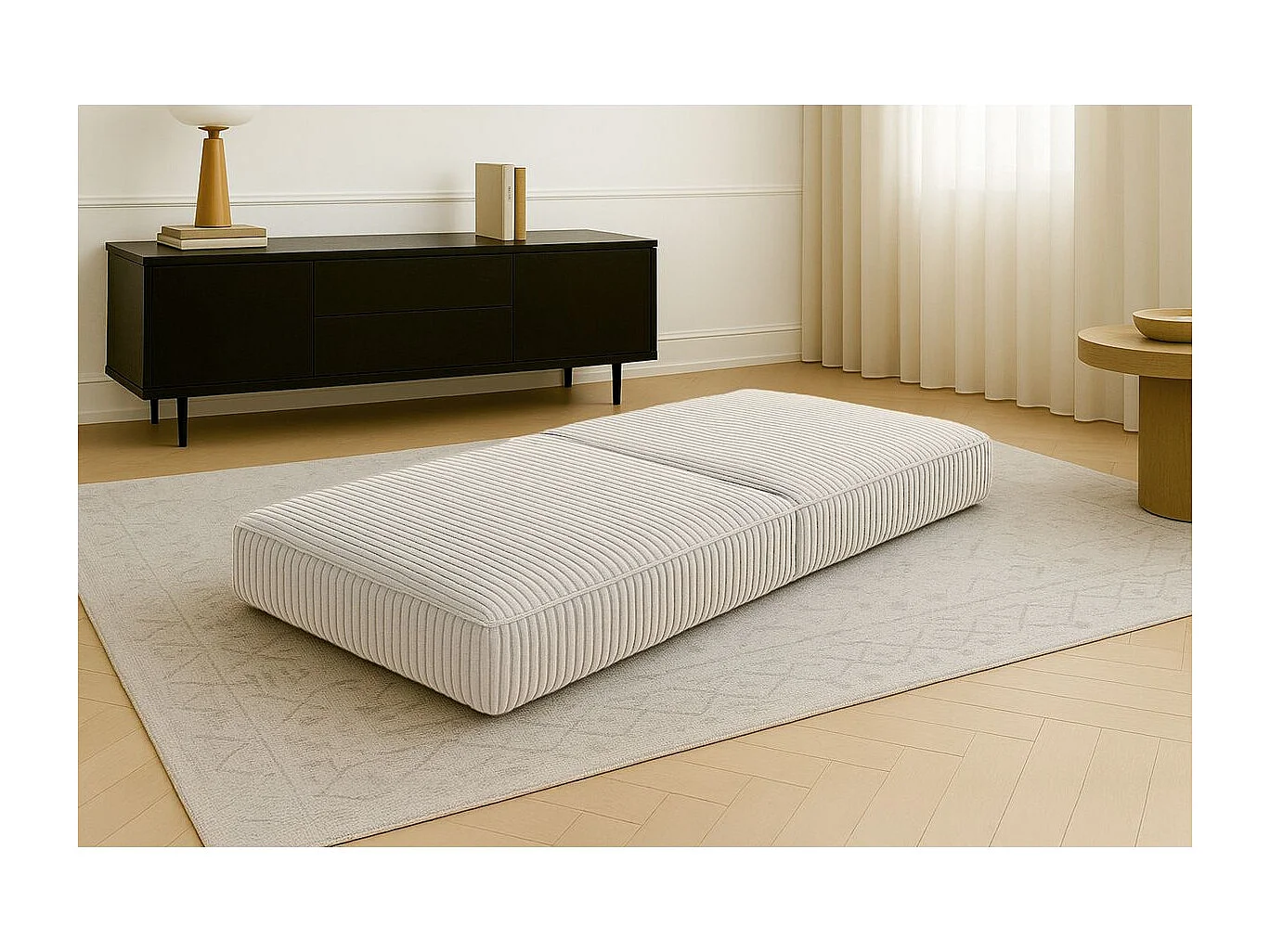 Pouf modulable et convertible - Velours côtelé XL - Blanc