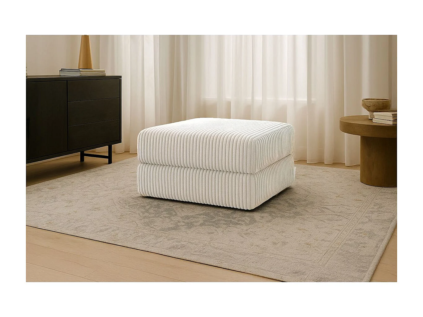 Pouf modulable et convertible - Velours côtelé XL - Blanc