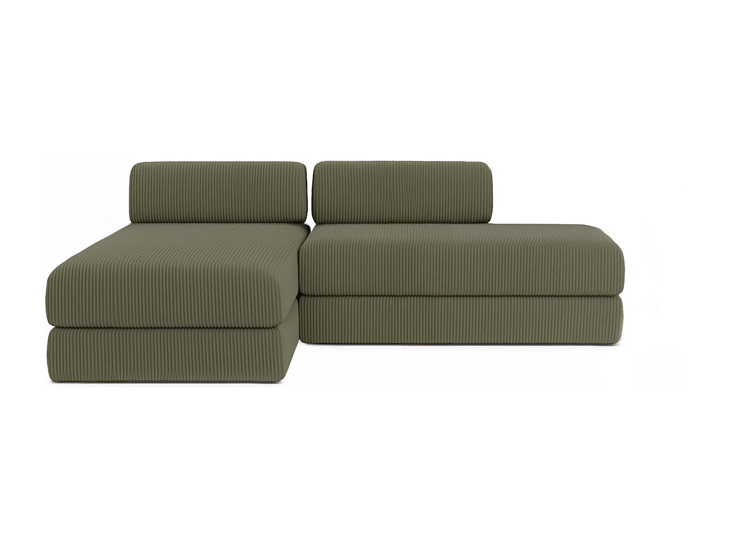 Canapé d'angle modulable et convertible 5 places - Velours côtelé - Vert