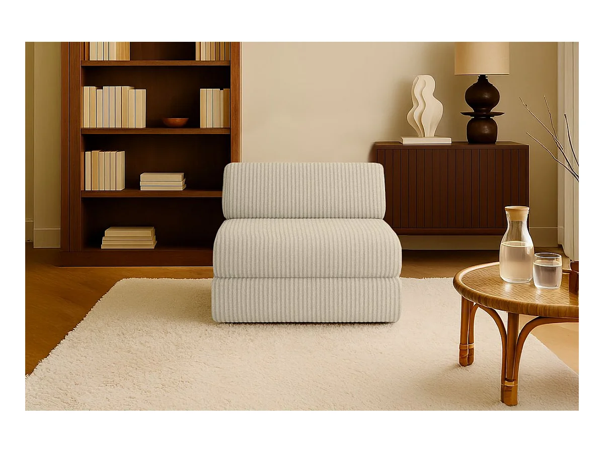 Fauteuil modulable et convertible - Velours côtelé XL - Beige