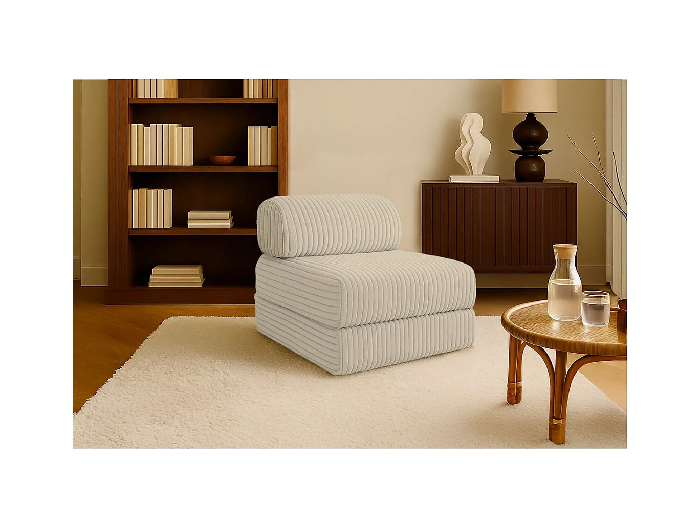 Fauteuil modulable et convertible - Velours côtelé XL - Beige