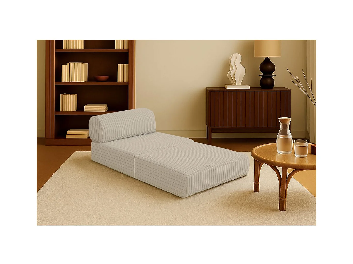 Fauteuil modulable et convertible - Velours côtelé XL - Beige