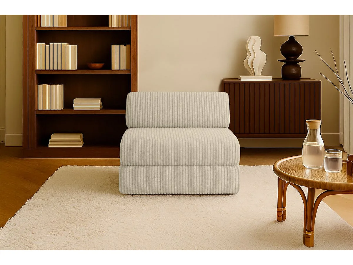 Fauteuil modulable et convertible - Velours côtelé XL - Beige