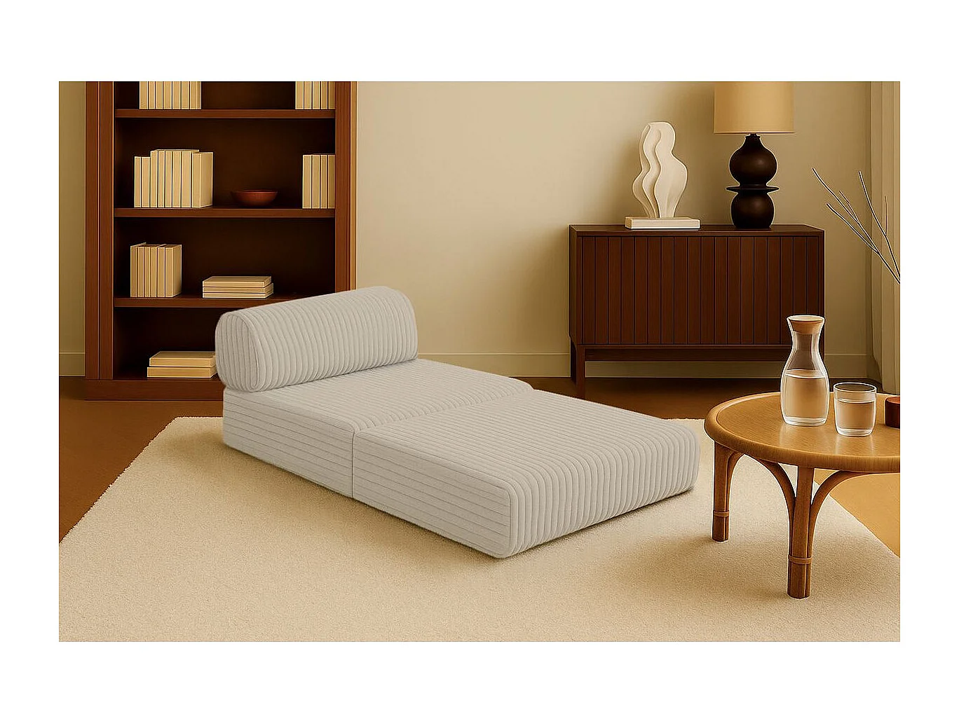 Fauteuil modulable et convertible - Velours côtelé XL - Beige