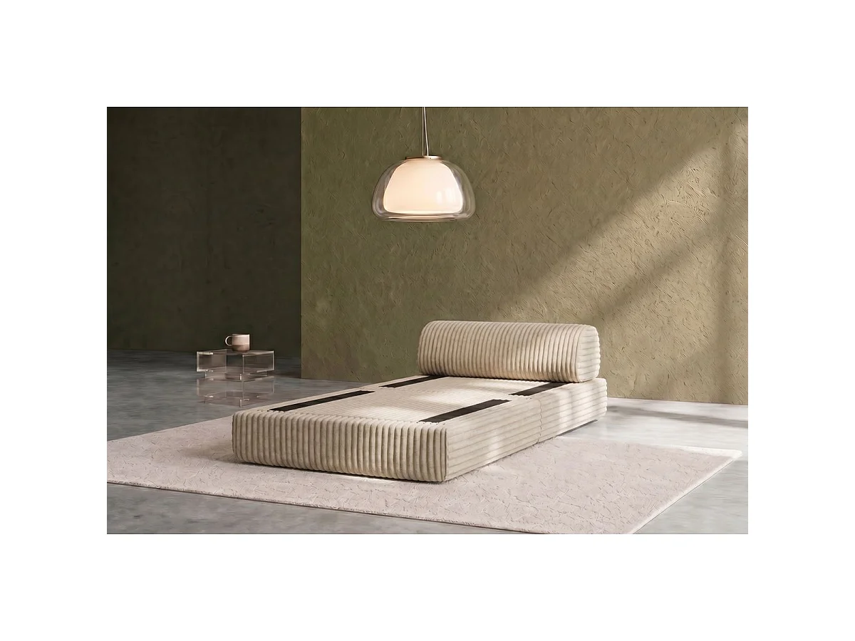 Fauteuil modulable et convertible - Velours côtelé XL - Beige