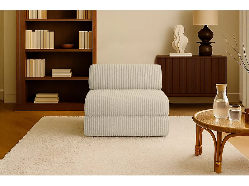 Fauteuil modulable et convertible - Velours côtelé XL - Beige