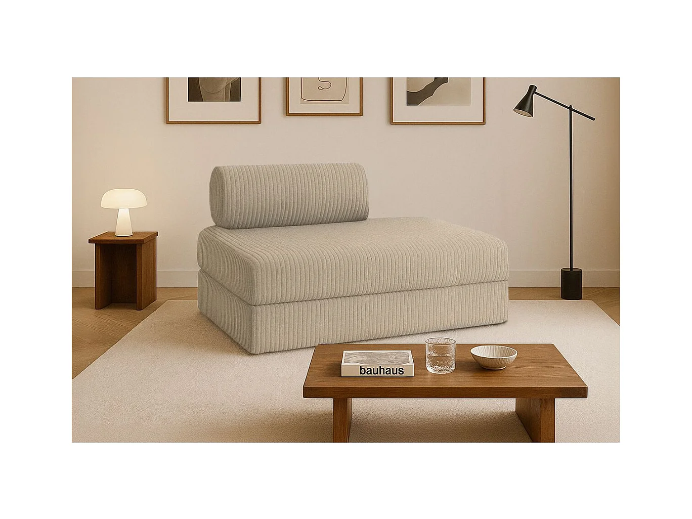 Canapé droit modulable et convertible 2 places - Velours côtelé XL - Taupe